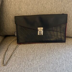 Chic Black Clutch made from bike tires with Chain Strap